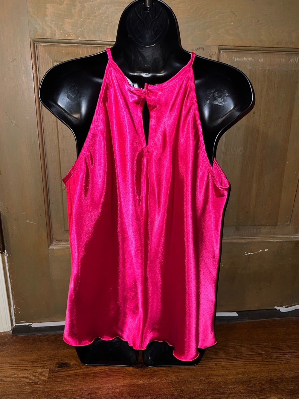 Fuchsia Satin Halter Neck Feminine Ruffle Chic Flowy Tank Top Size M - Picture 6 of 7
